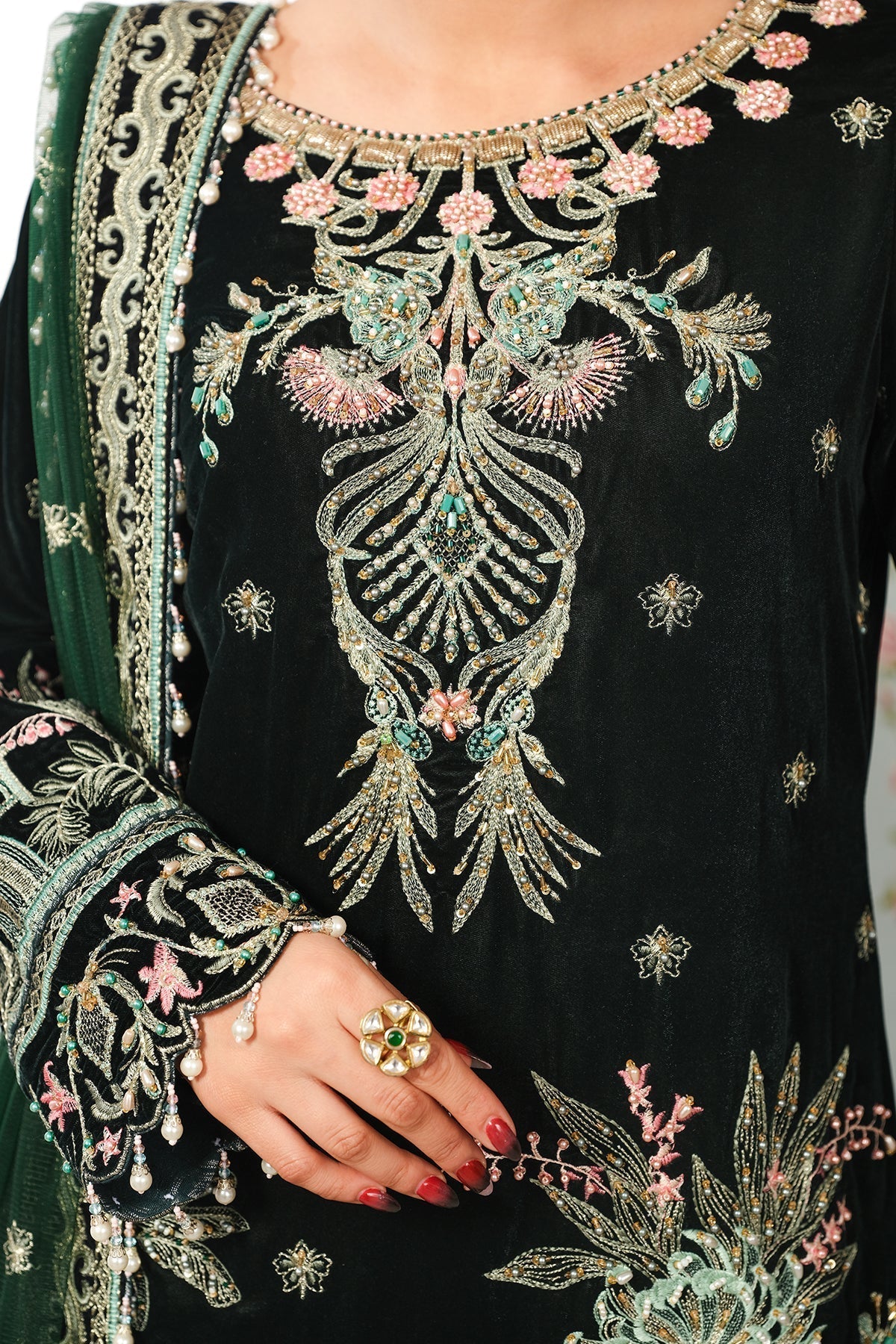 Raeesa Premium | Sheen Luxury Velvet | Talia M Bottle Green Velvet