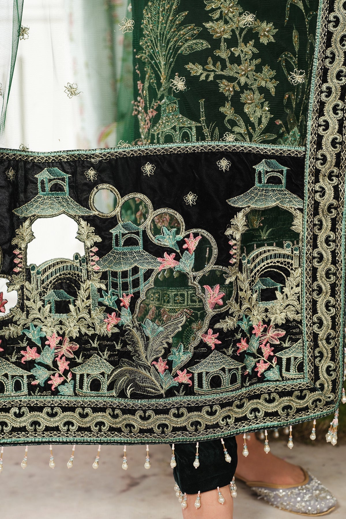 Raeesa Premium | Sheen Luxury Velvet | Talia L Bottle Green Velvet