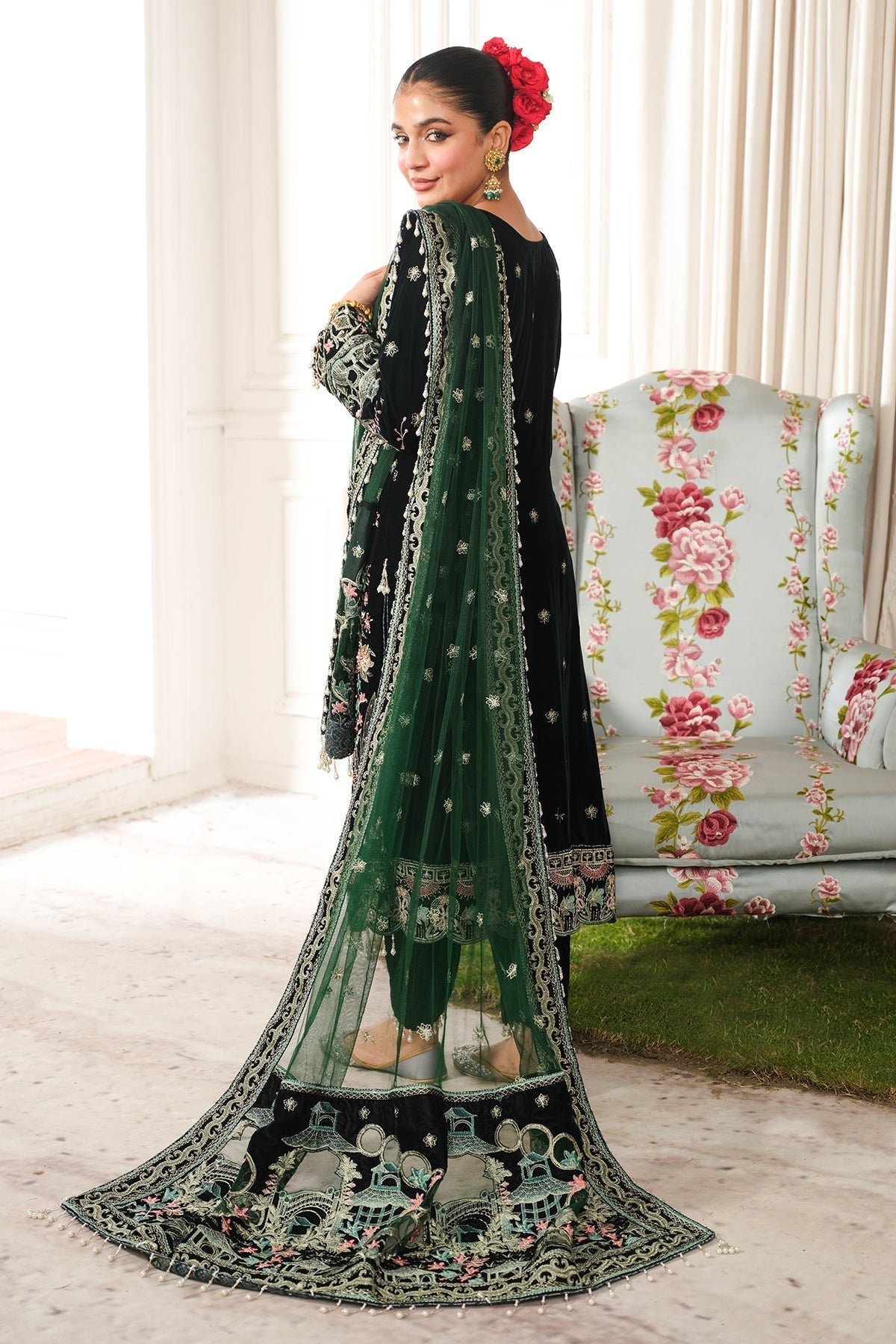 Raeesa Premium | Sheen Luxury Velvet | Talia S Bottle Green Velvet