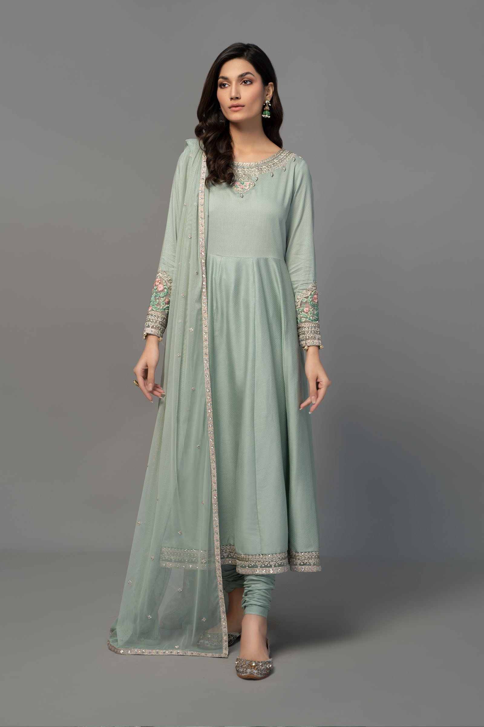 Maria B | Luxury Pret 25 | DW-EF23-38R1 XS Aqua Blue Dobby Lawn