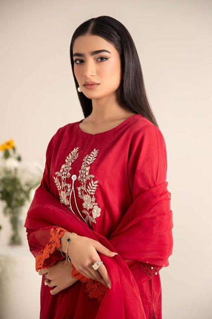 Maria B | Casual Pret 25 | DW-EF25-15 XL Red Jacquard Lawn