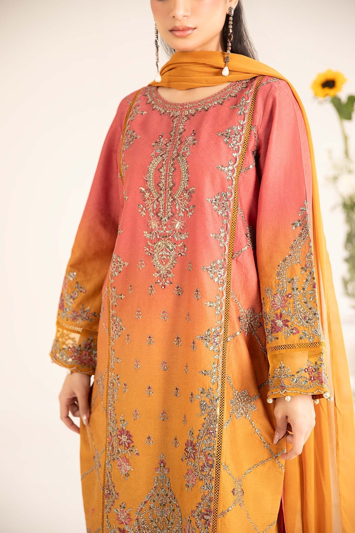 Maria B | Casual Pret 25 | DW-EF25-71 L Mustard Jacquard Lawn