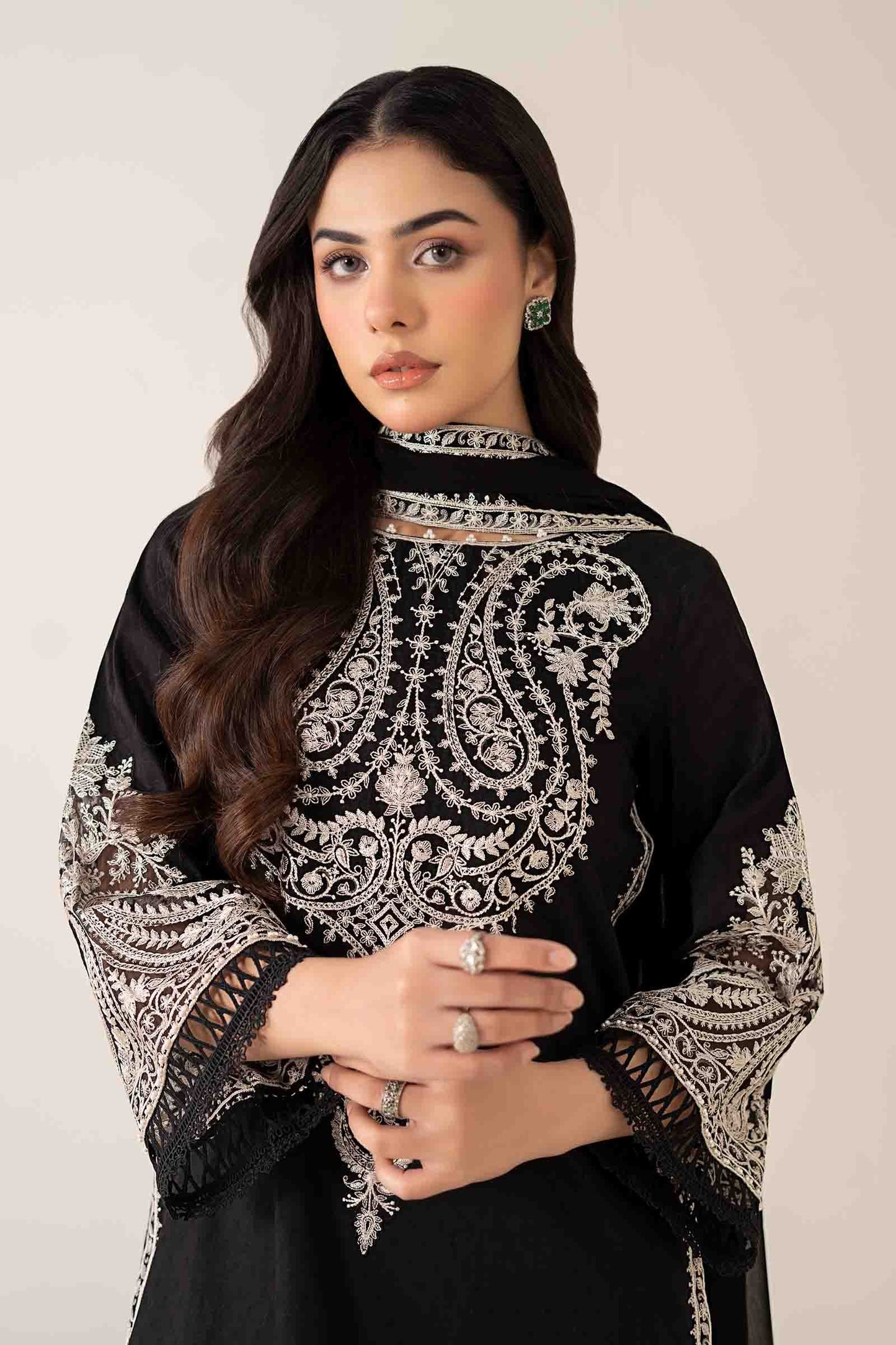 Maria B | Pre Fall Dresses | 3 Piece Embroidered Dobby Suit Black4 - Pakistani Designer Dress - by Maria B - Type : Ladies Clothes - 100% Original at Saira Sultan
