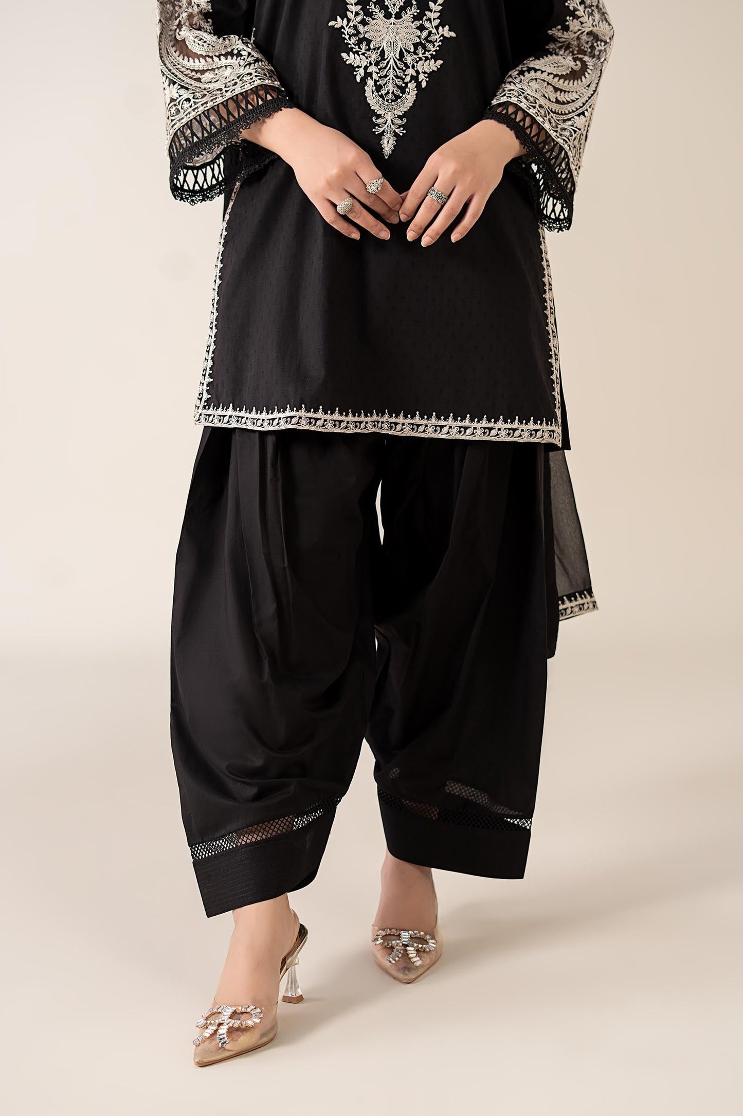 Maria B | Pre Fall Dresses | 3 Piece Embroidered Dobby Suit Black4 - Pakistani Designer Dress - by Maria B - Type : Ladies Clothes - 100% Original at Saira Sultan