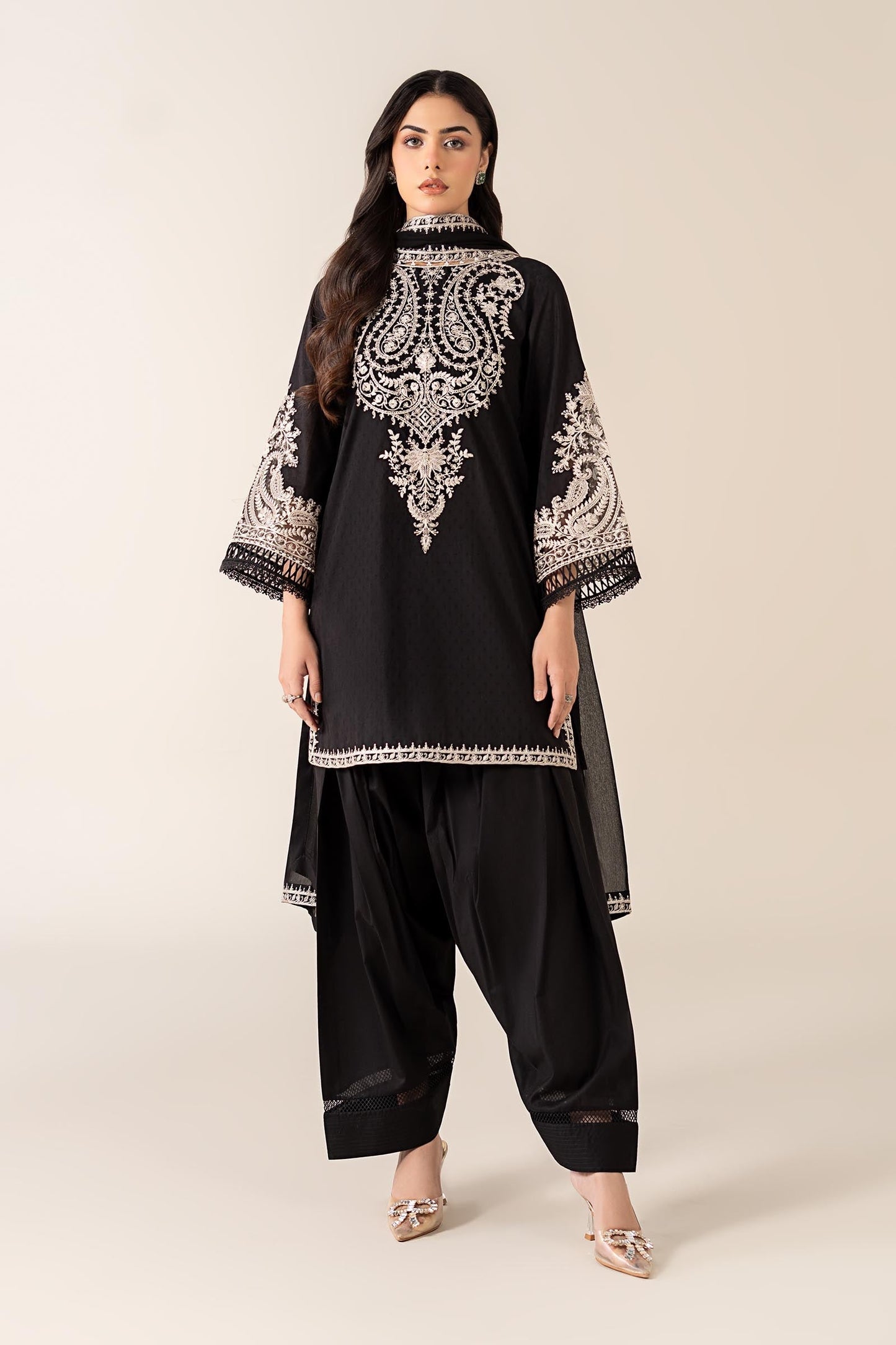 Maria B | Pre Fall Dresses | 3 Piece Embroidered Dobby Suit Black4 - Pakistani Designer Dress - by Maria B - Type : Ladies Clothes - 100% Original at Saira Sultan