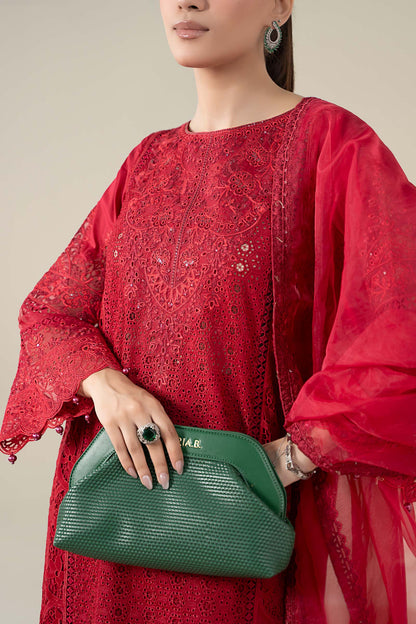 Maria B | Pre Fall Dresses | 3 Piece Embroidered Lawn Suit Red - Pakistani Designer Dress - by Maria B - Type : Ladies Clothes - 100% Original at Saira Sultan