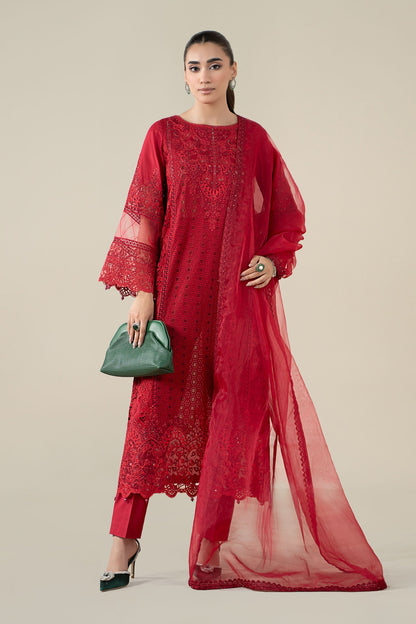 Maria B | Pre Fall Dresses | 3 Piece Embroidered Lawn Suit Red - Pakistani Designer Dress - by Maria B - Type : Ladies Clothes - 100% Original at Saira Sultan