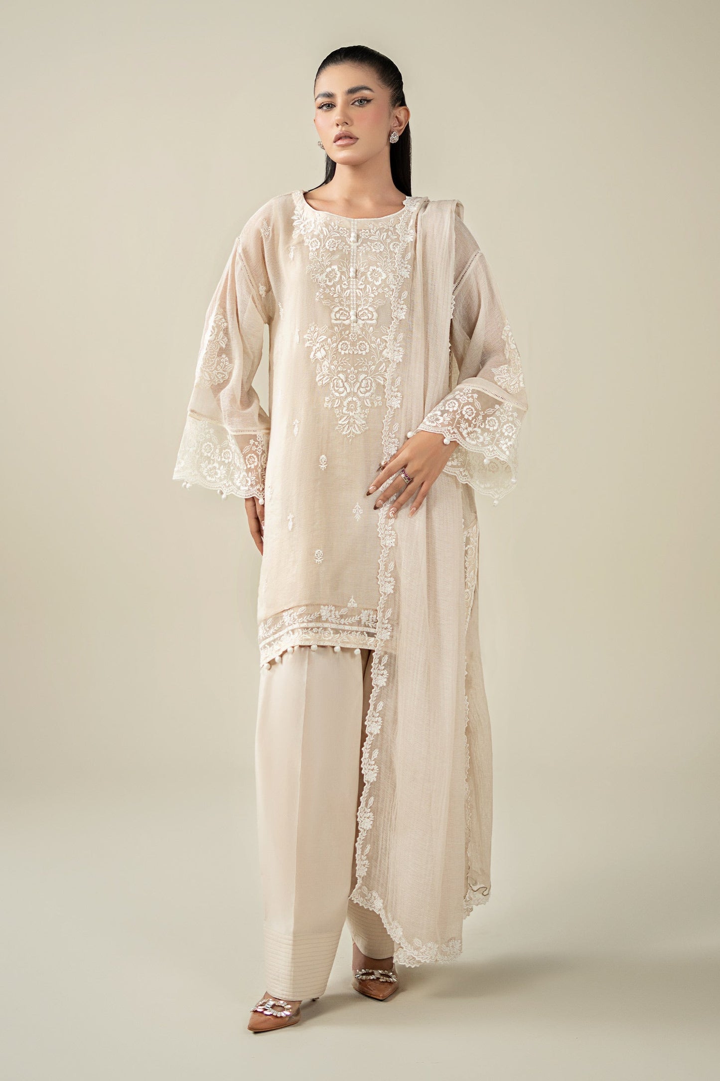 Maria B | Pre Fall Dresses | 3 Piece Embroidered Cotton Net Suit QQ - Pakistani Designer Dress - by Maria B - Type : Ladies Clothes - 100% Original at Saira Sultan