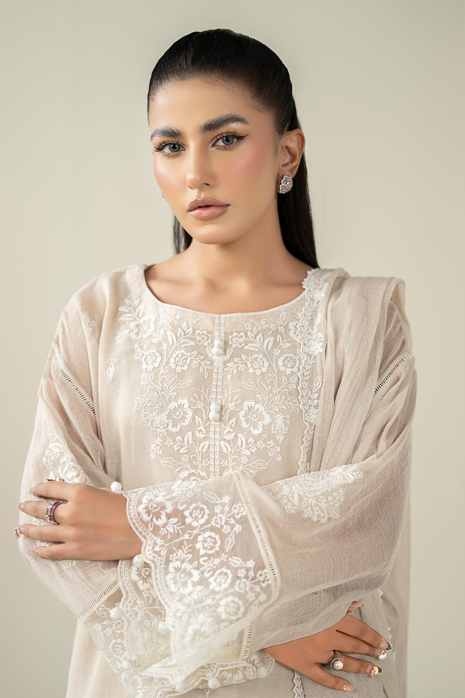 Maria B | Pre Fall Dresses | 3 Piece Embroidered Cotton Net Suit QQ - Pakistani Designer Dress - by Maria B - Type : Ladies Clothes - 100% Original at Saira Sultan