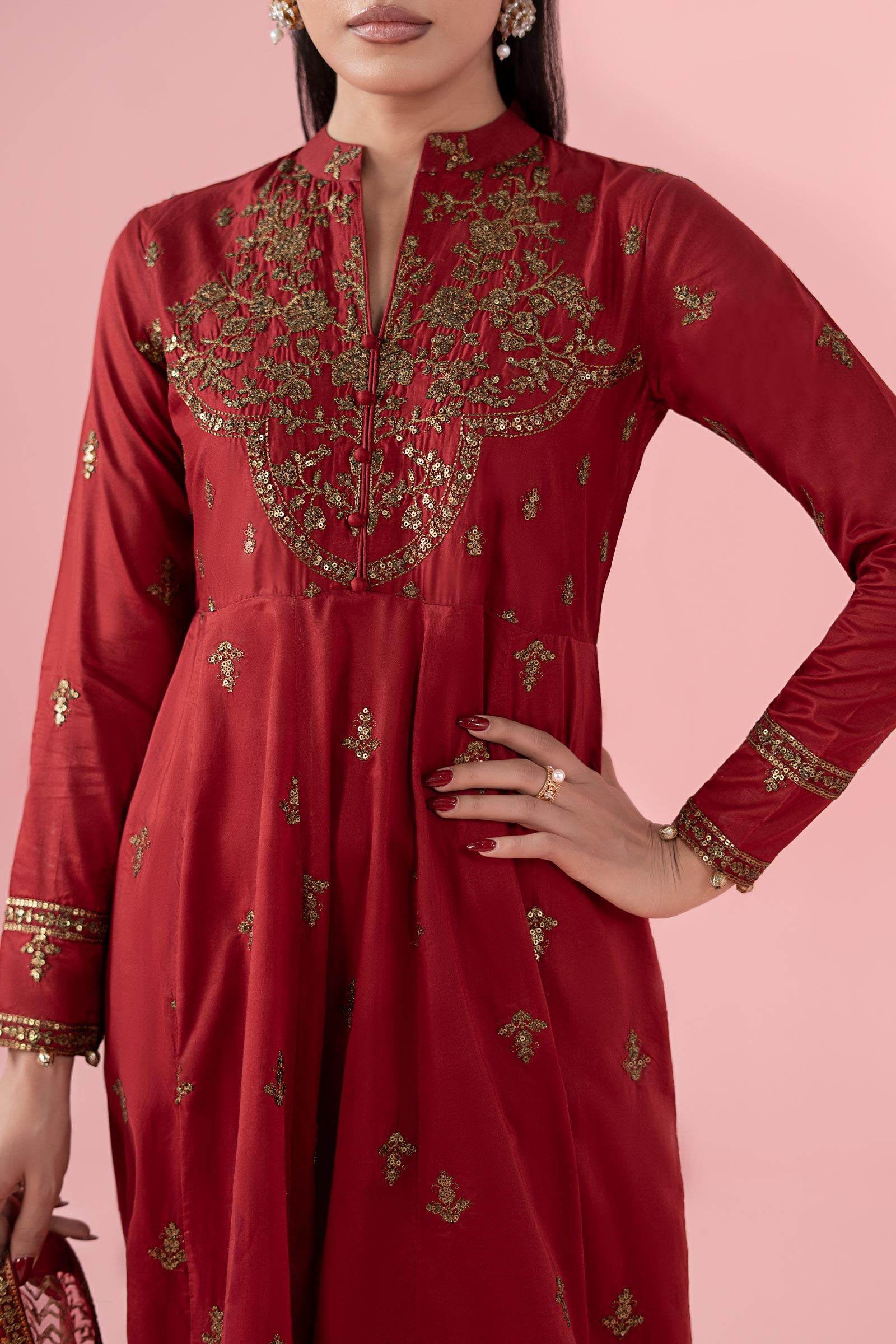 Maria B | Luxury Pret 25 | DW-EA25-12 XL Deep Red Lawn
