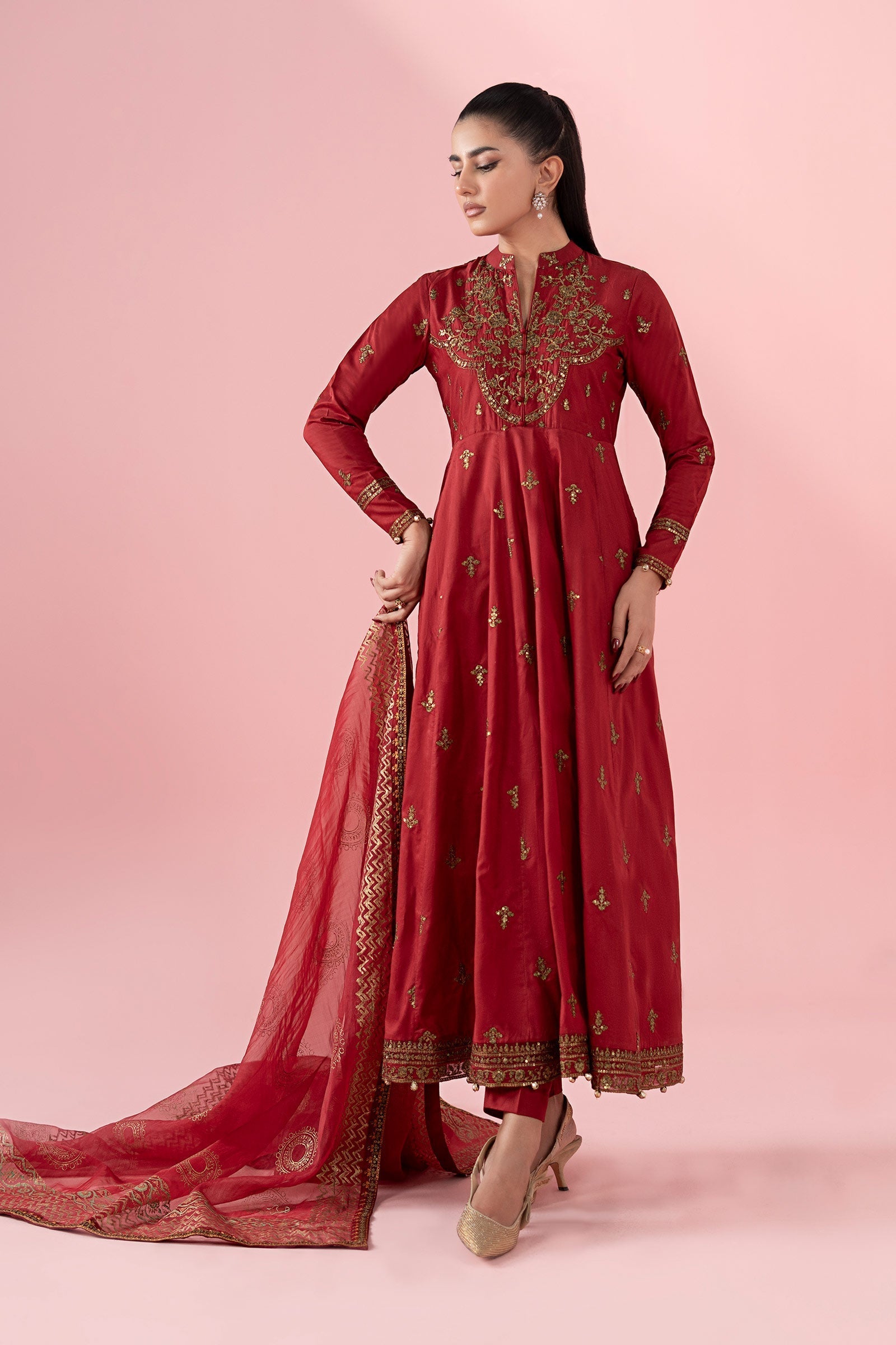 Maria B | Luxury Pret 25 | DW-EA25-12 XS Deep Red Lawn
