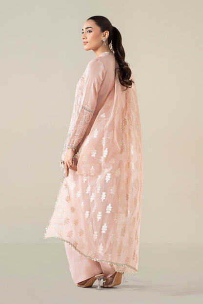 Maria B | Pre Fall Dresses | 3 Piece Embroidered Paper Cotton Suit Pink - Pakistani Designer Dress - by Maria B - Type : Ladies Clothes - 100% Original at Saira Sultan