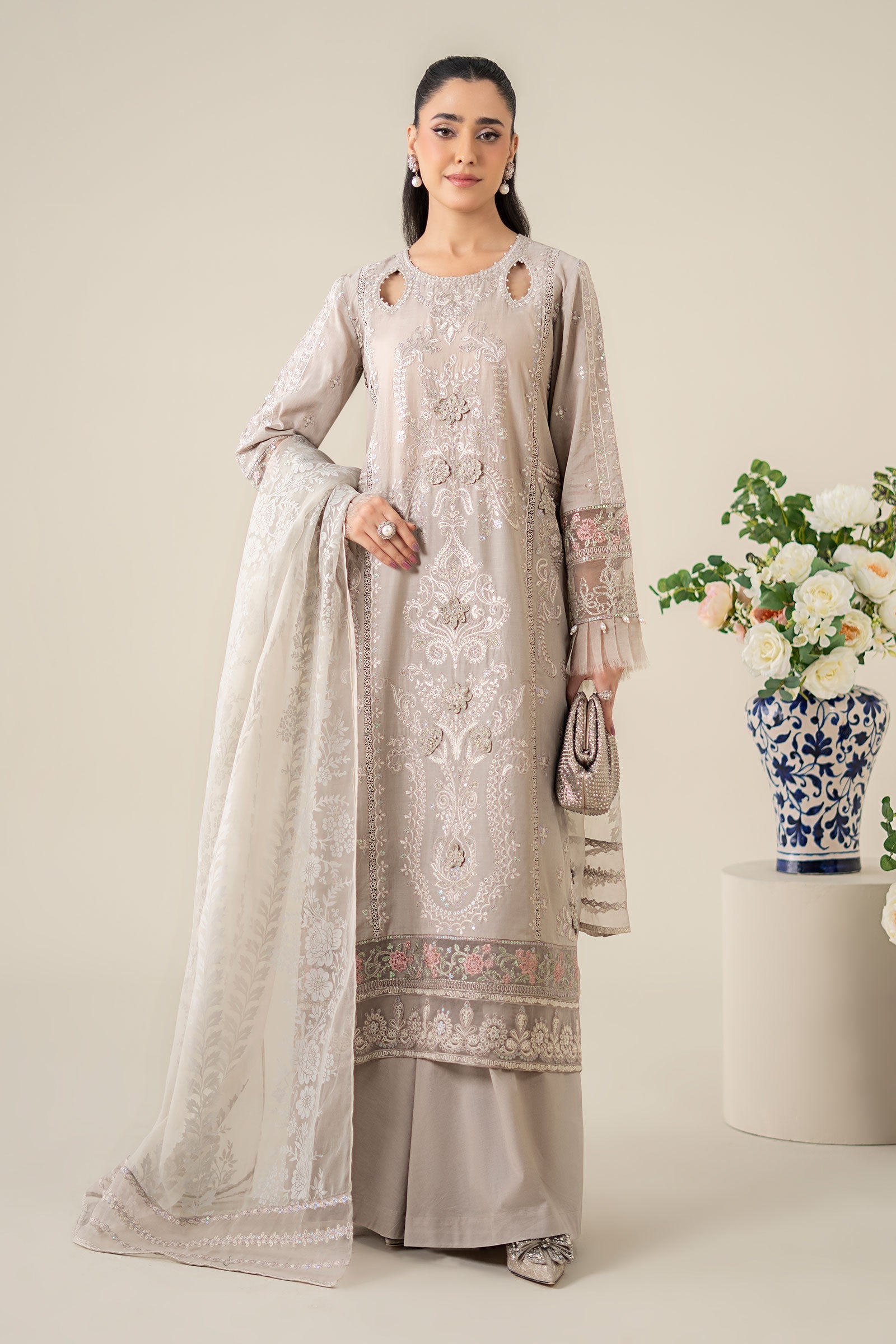 Maria B | Luxury Pret 25 | DW-EA25-57 XS Pastel Gray Lawn