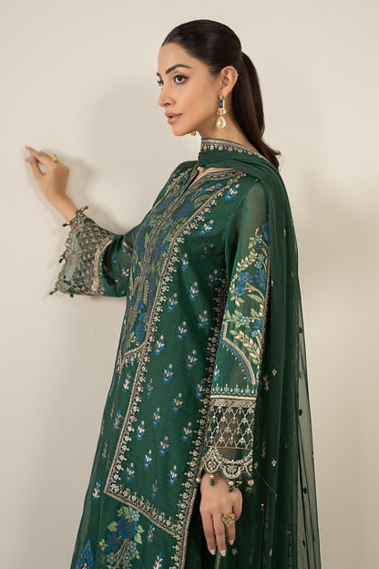 Maria B | Pre Fall Dresses | 3 Piece Embroidered Jacquard Suit Dark Teal Green - Pakistani Designer Dress - by Maria B - Type : Ladies Clothes - 100% Original at Saira Sultan