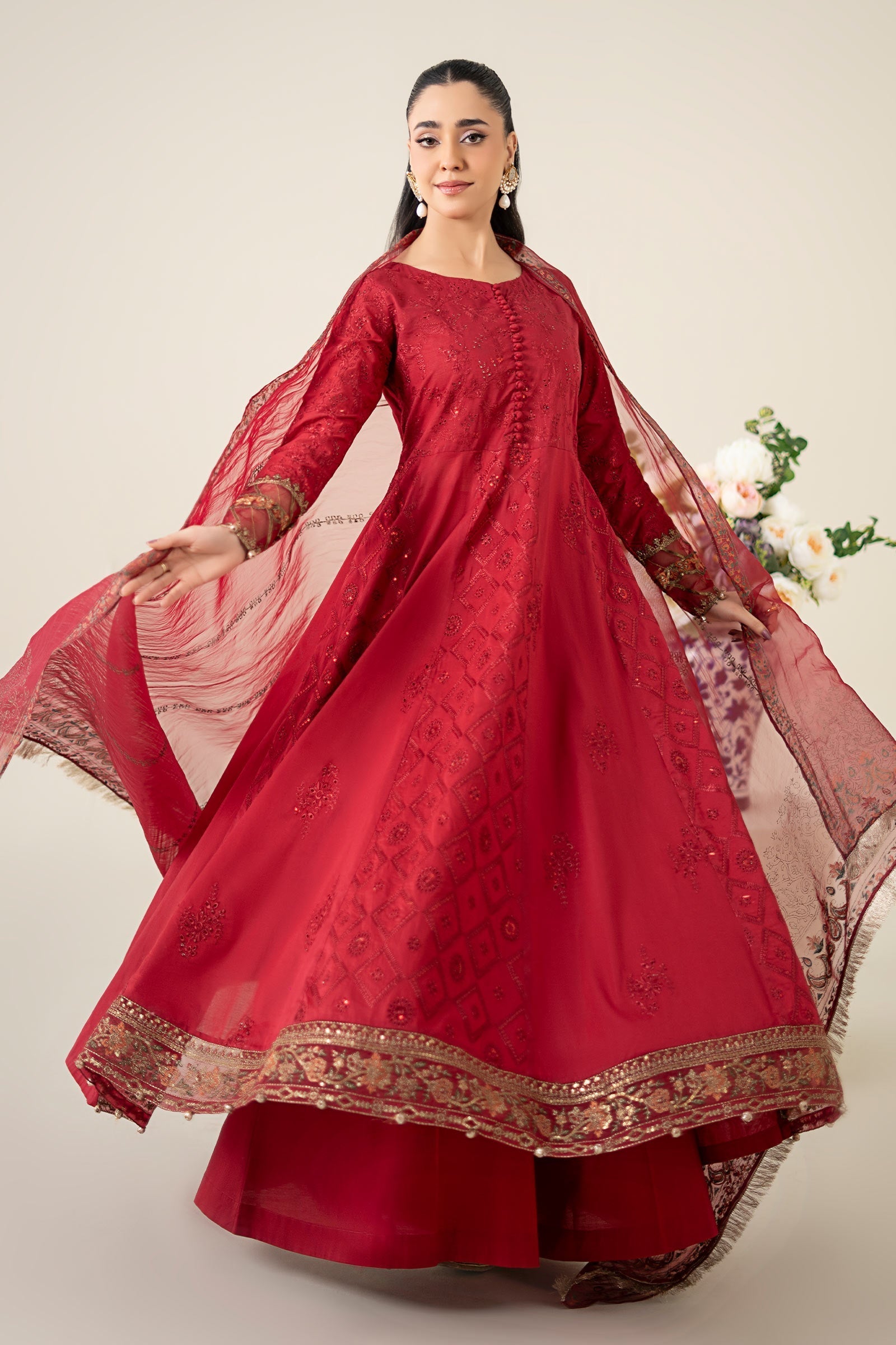 Maria B | Luxury Pret 25 | DW-EA25-65 XS Maroon Lawn