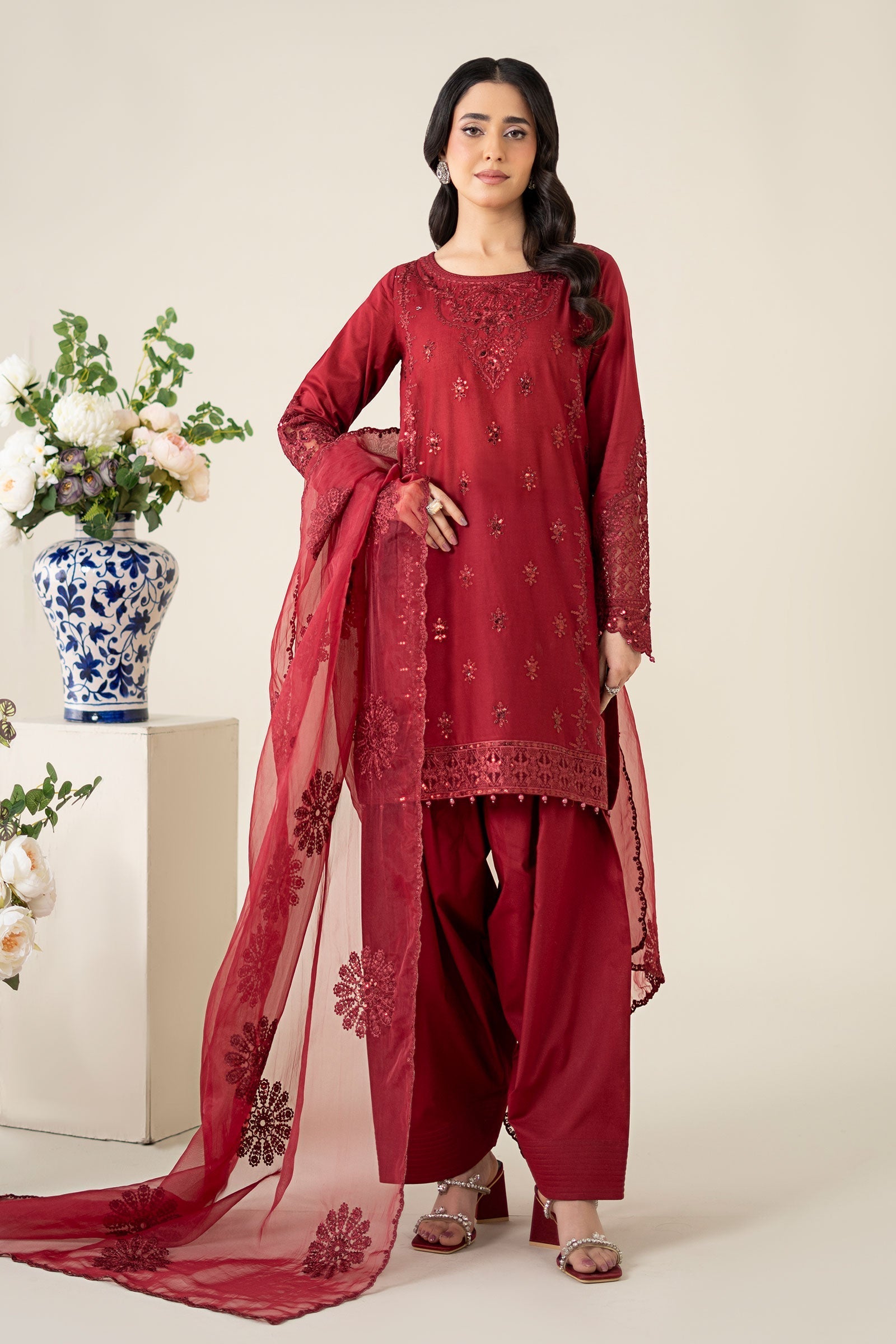 Maria B | Luxury Pret 25 | DW-EA25-68 XS Red Lawn