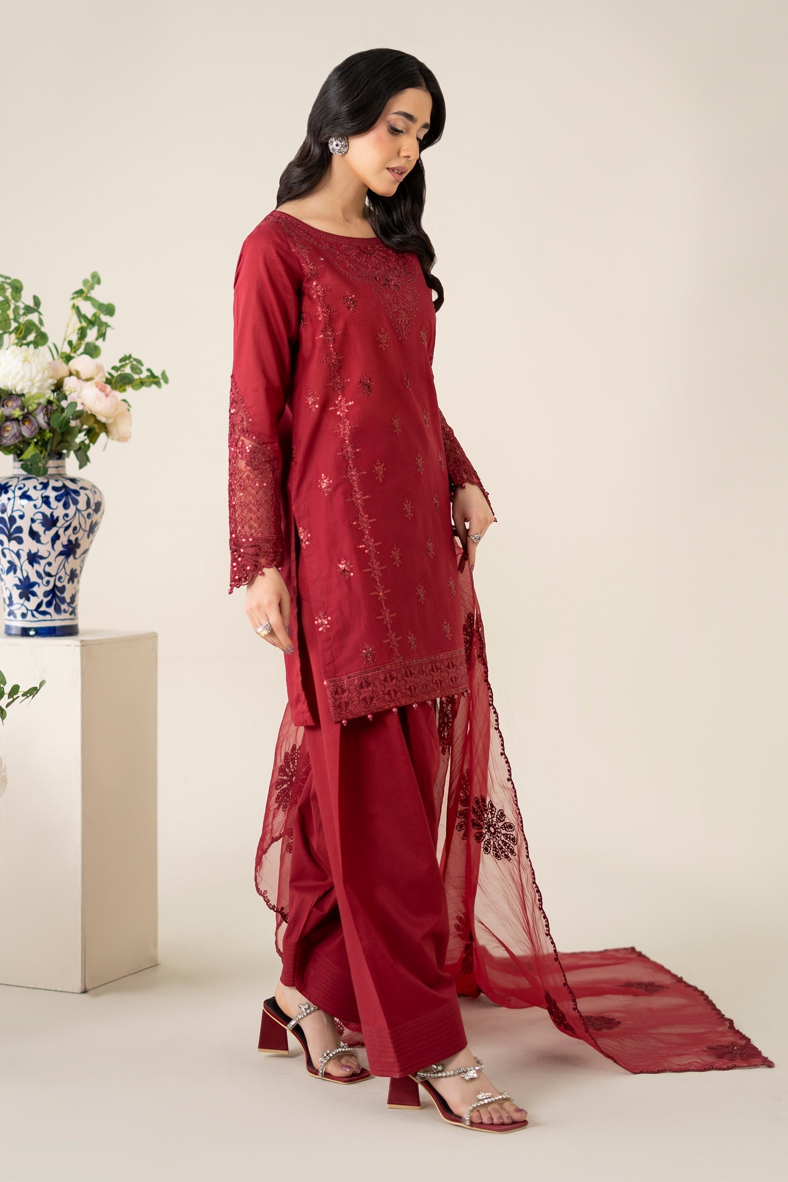 Maria B | Luxury Pret 25 | DW-EA25-68 XL Red Lawn