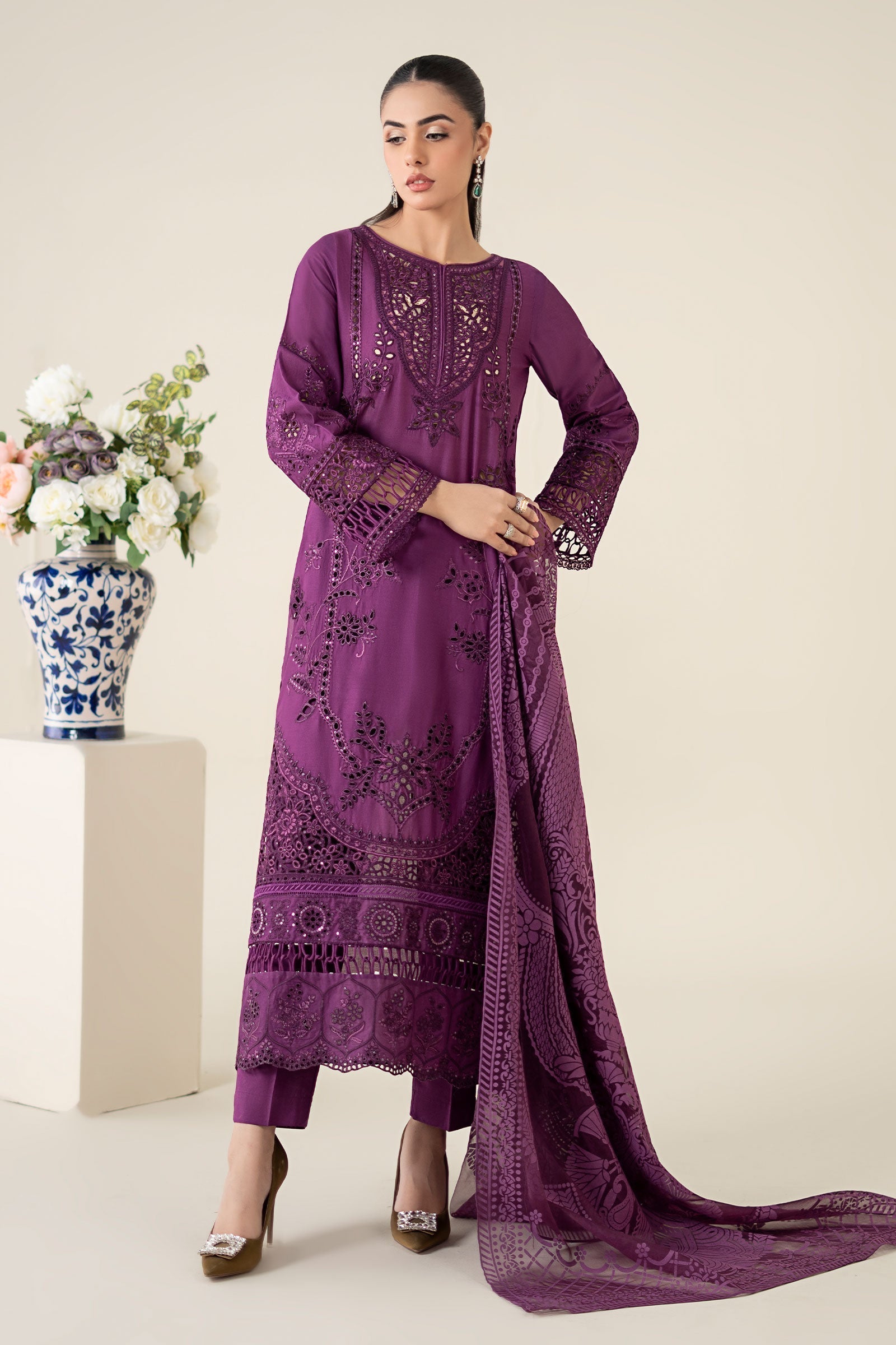 Maria B | Luxury Pret 25 | DW-EA25-74 XS Dark Purple Lawn