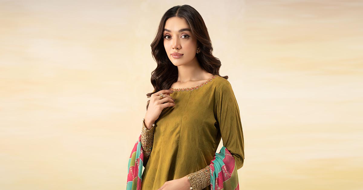 Maria B | Formal Wears | DW-EF25-10 XL Mustard Jacquard Lawn