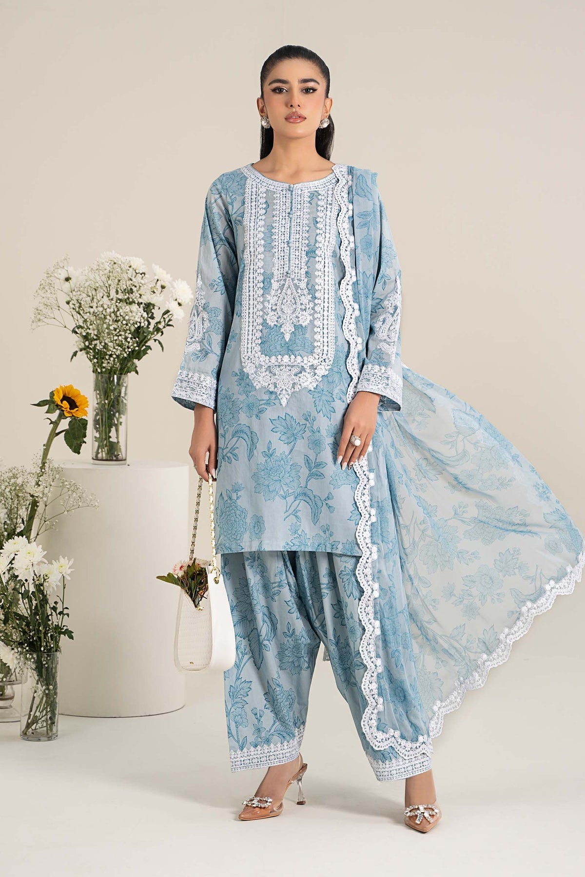 Maria B | Formal Wears | DW-EF25-124 XS Sky Blue Lawn