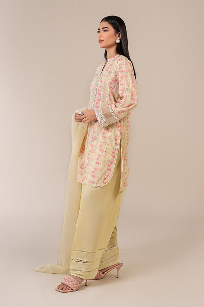Maria B | Luxury Pret 25 | DW-EF25-18 L Pastel Yellow Lawn