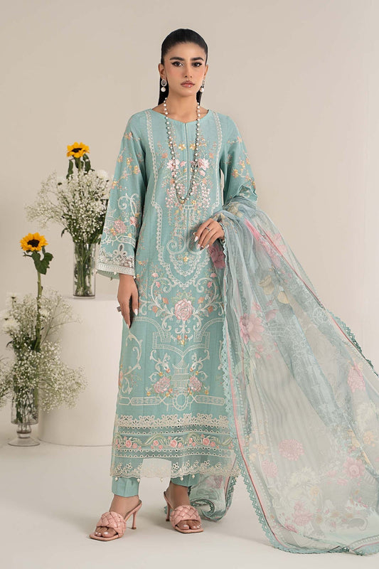 Maria B | Casual Pret 25 | DW-EF25-49 XS Ice Blue Jacquard Lawn