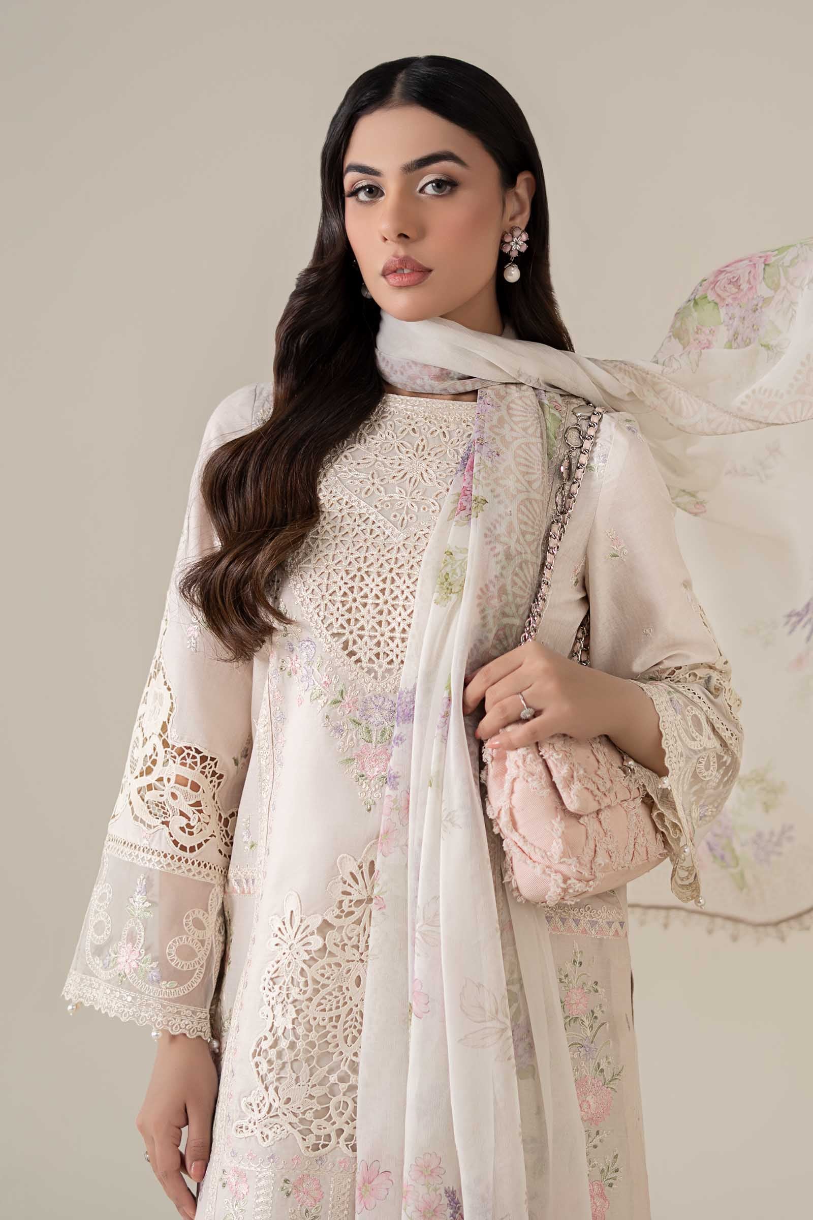 Maria B | Luxury Pret 25 | DW-EF25-35 L Ivory Dobby Lawn
