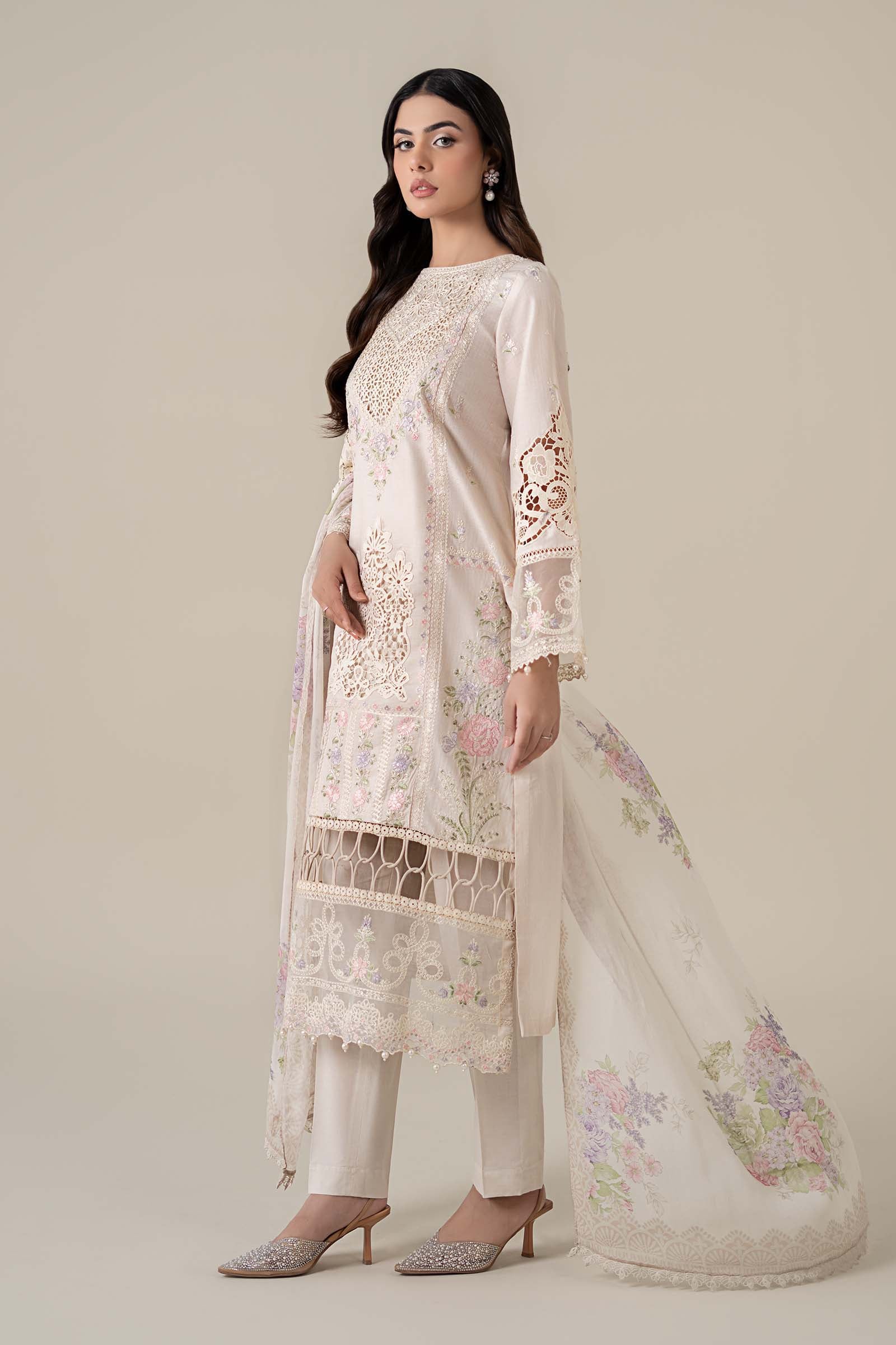 Maria B | Luxury Pret 25 | DW-EF25-35 M Ivory Dobby Lawn