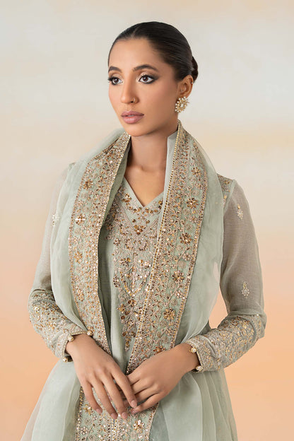 Maria B | Luxury Pret 25 | DW-EF25-88 XL Mint Gray Cotton Net