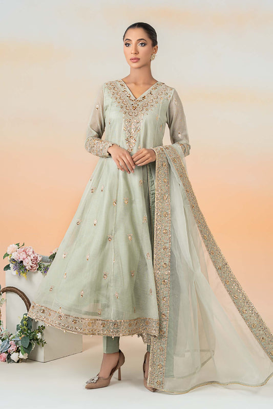 Maria B | Luxury Pret 25 | DW-EF25-88 XS Mint Gray Cotton Net