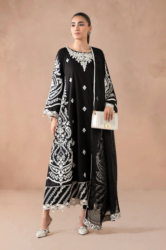 Maria B | Pre Fall Dresses | 3 Piece Embroidered Self Jacquard Suit Black - Pakistani Designer Dress - by Maria B - Type : Ladies Clothes - 100% Original at Saira Sultan