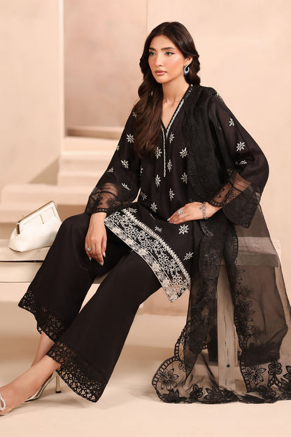 Maria B | Pre Fall Dresses | 3 Piece Embroidered Lawn Suit Black - Pakistani Designer Dress - by Maria B - Type : Ladies Clothes - 100% Original at Saira Sultan