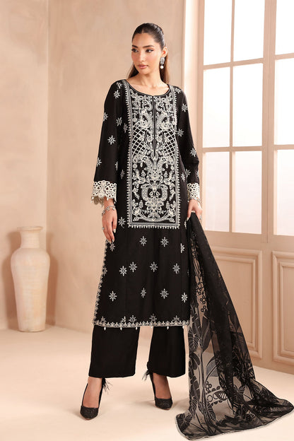 Maria B | Pre Fall Dresses | 3 Piece Embroidered Dobby Suit Black - Pakistani Designer Dress - by Maria B - Type : Ladies Clothes - 100% Original at Saira Sultan