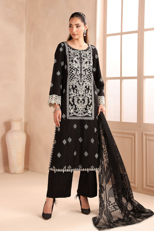 Maria B | Pre Fall Dresses | 3 Piece Embroidered Dobby Suit Black - Pakistani Designer Dress - by Maria B - Type : Ladies Clothes - 100% Original at Saira Sultan
