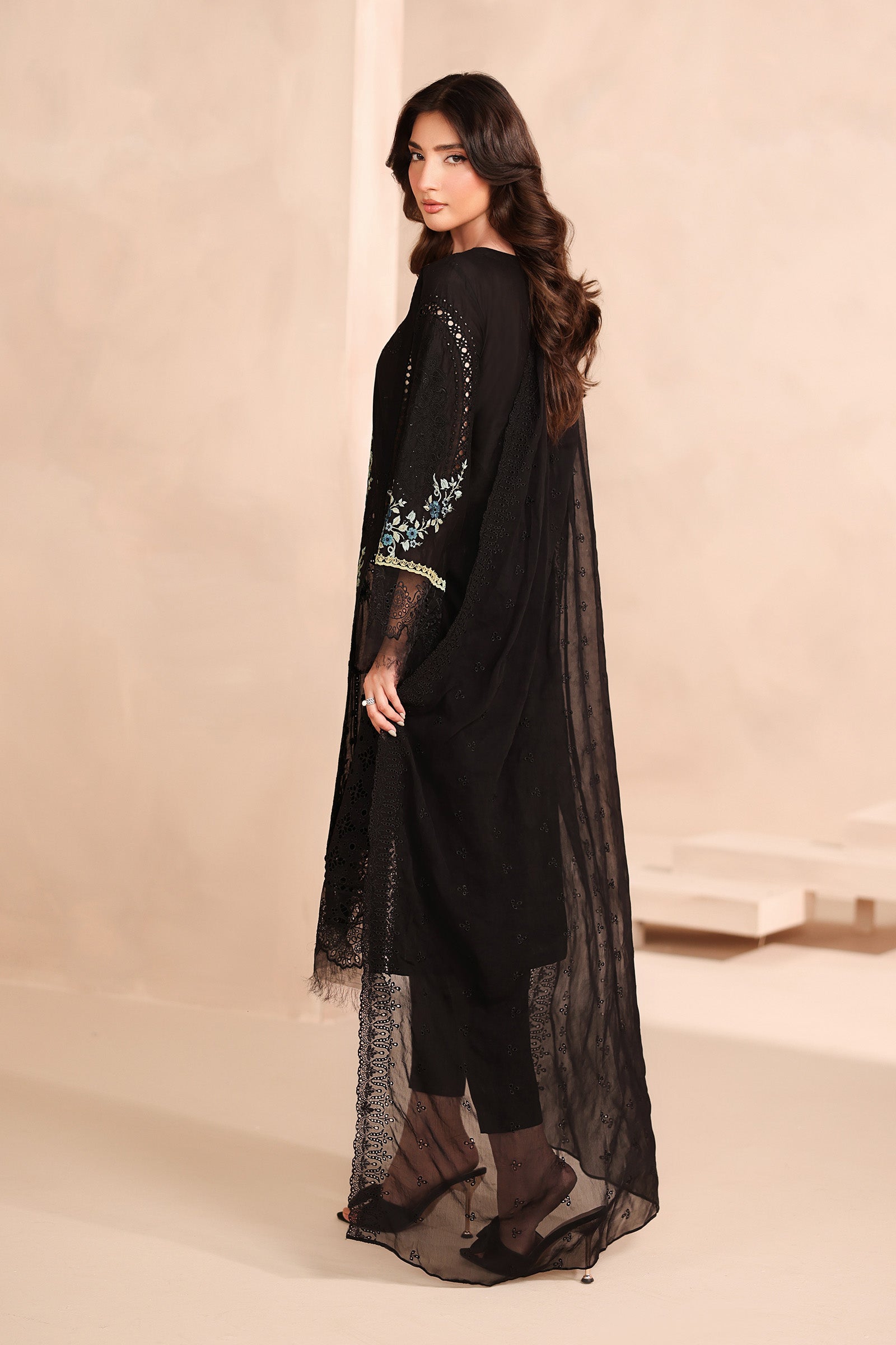 Maria B | Pre Fall Dresses | 3 Piece Embroidered Lawn Suit Black - Pakistani Designer Dress - by Maria B - Type : Ladies Clothes - 100% Original at Saira Sultan