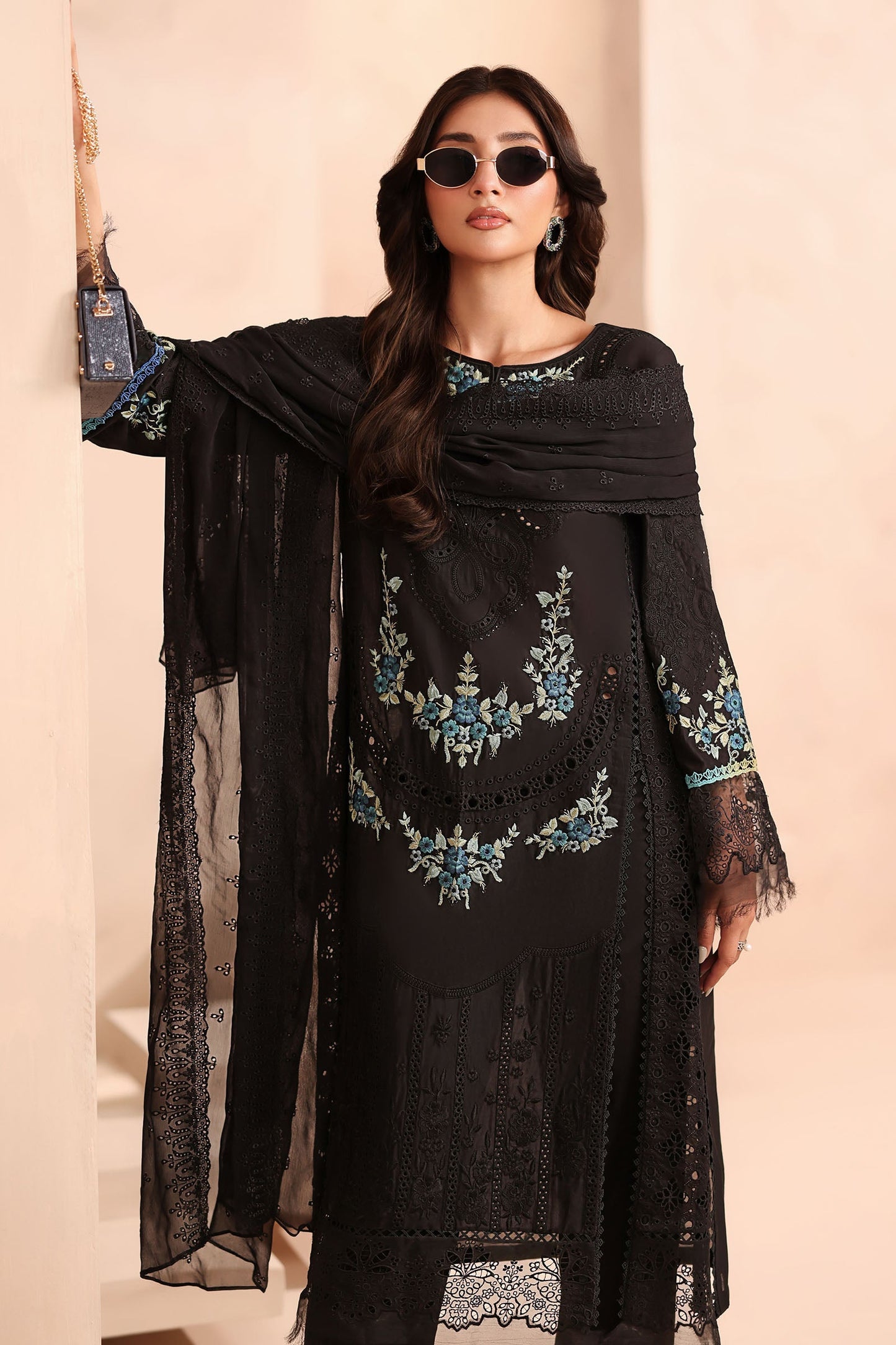 Maria B | Pre Fall Dresses | 3 Piece Embroidered Lawn Suit Black - Pakistani Designer Dress - by Maria B - Type : Ladies Clothes - 100% Original at Saira Sultan