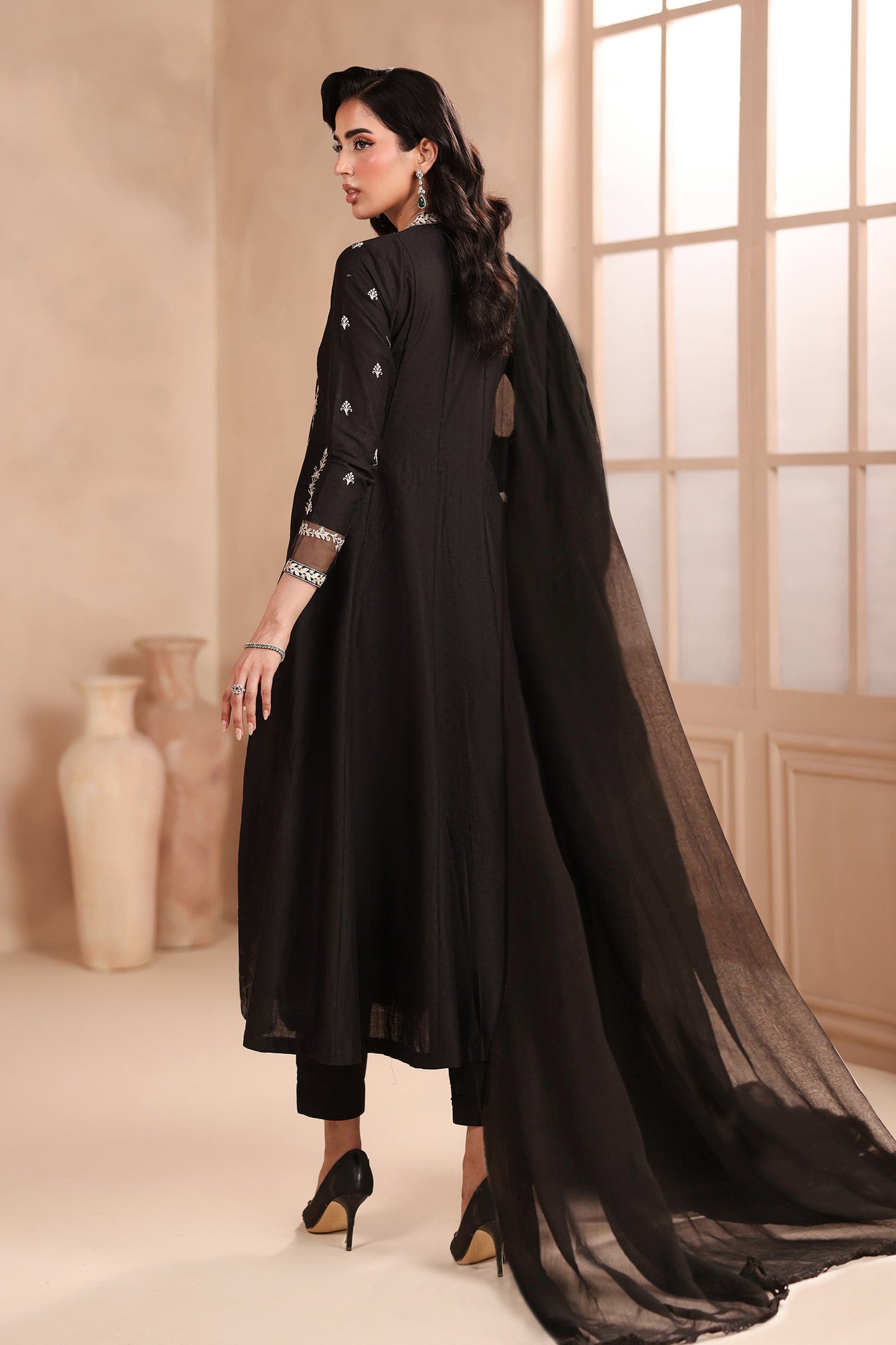 Maria B | Pre Fall Dresses | 3 Piece Embroidered Dobby Suit Black1 - Pakistani Designer Dress - by Maria B - Type : Ladies Clothes - 100% Original at Saira Sultan