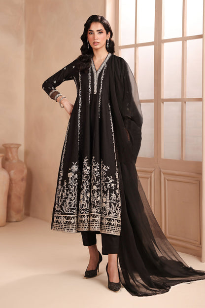 Maria B | Pre Fall Dresses | 3 Piece Embroidered Dobby Suit Black1 - Pakistani Designer Dress - by Maria B - Type : Ladies Clothes - 100% Original at Saira Sultan
