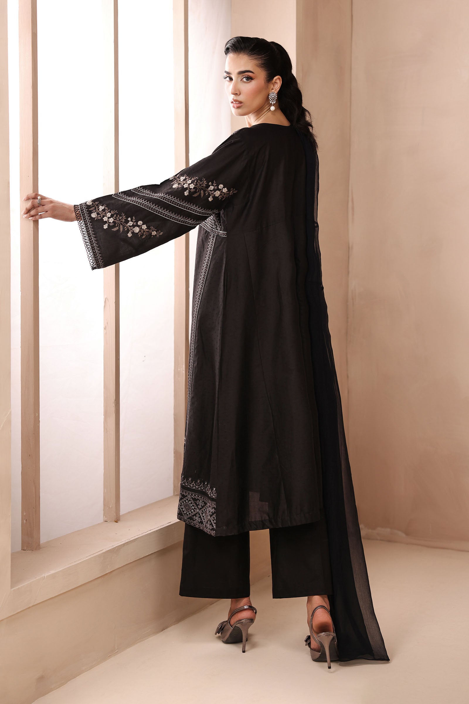 Maria B | Pre Fall Dresses | 3 Piece Embroidered Dobby Suit Black2 - Pakistani Designer Dress - by Maria B - Type : Ladies Clothes - 100% Original at Saira Sultan