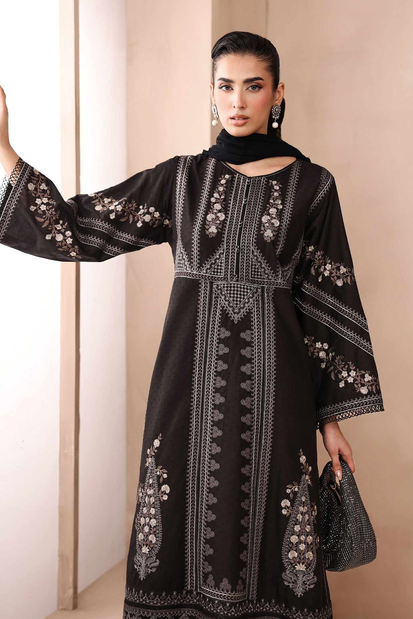 Maria B | Pre Fall Dresses | 3 Piece Embroidered Dobby Suit Black2 - Pakistani Designer Dress - by Maria B - Type : Ladies Clothes - 100% Original at Saira Sultan
