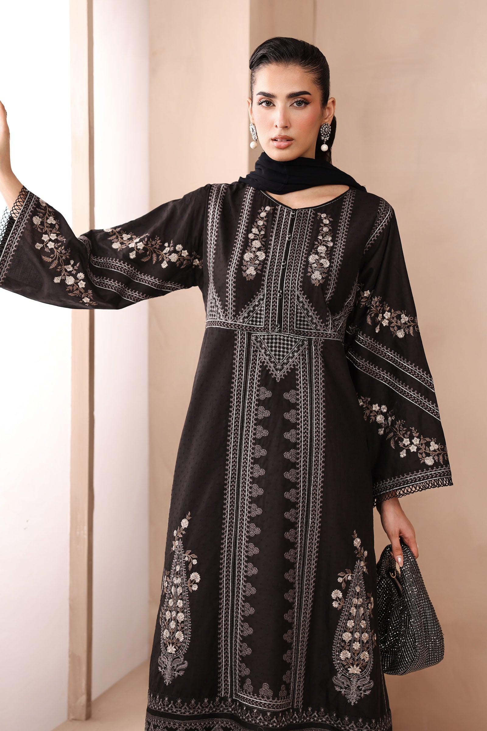 Maria B | Pre Fall Dresses | 3 Piece Embroidered Dobby Suit Black2 - Pakistani Designer Dress - by Maria B - Type : Ladies Clothes - 100% Original at Saira Sultan