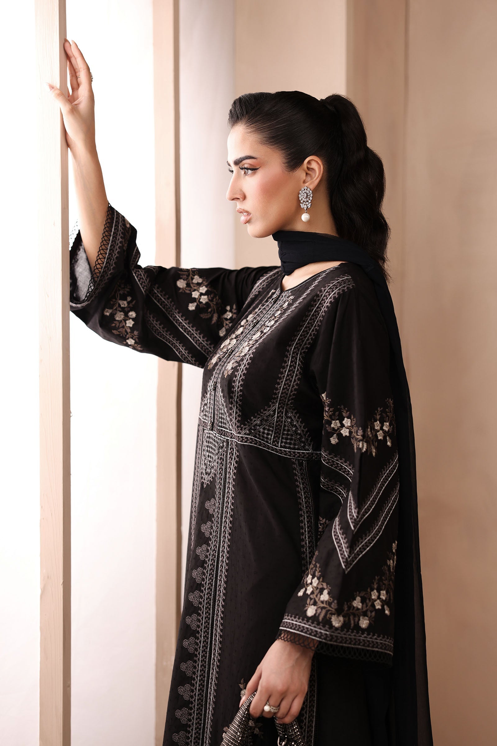 Maria B | Pre Fall Dresses | 3 Piece Embroidered Dobby Suit Black2 - Pakistani Designer Dress - by Maria B - Type : Ladies Clothes - 100% Original at Saira Sultan