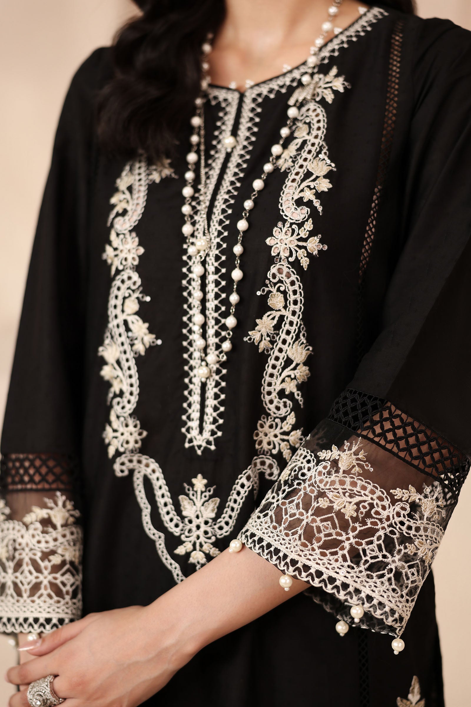 Maria B | Pre Fall Dresses | 3 Piece Embroidered Dobby Suit Black3 - Pakistani Designer Dress - by Maria B - Type : Ladies Clothes - 100% Original at Saira Sultan