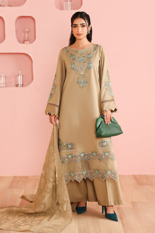 Maria B | Pre Fall Dresses | 3 Piece Embroidered Dobby Suit Coffee - Pakistani Designer Dress - by Maria B - Type : Ladies Clothes - 100% Original at Saira Sultan