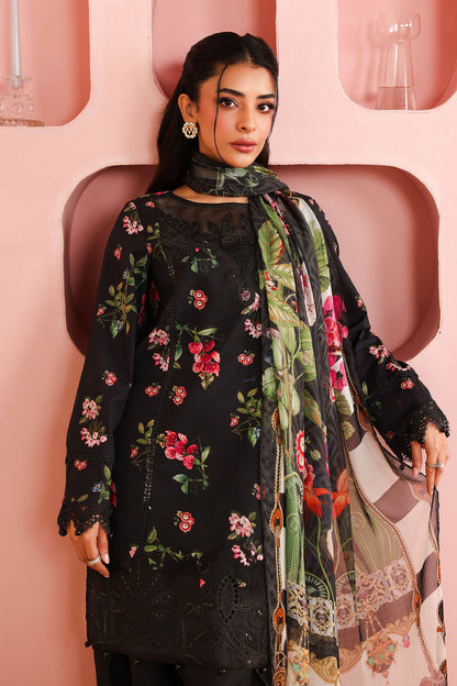 Maria B | Pre Fall Dresses | 3 Piece Embroidered Cotton Suit Black - Pakistani Designer Dress - by Maria B - Type : Ladies Clothes - 100% Original at Saira Sultan