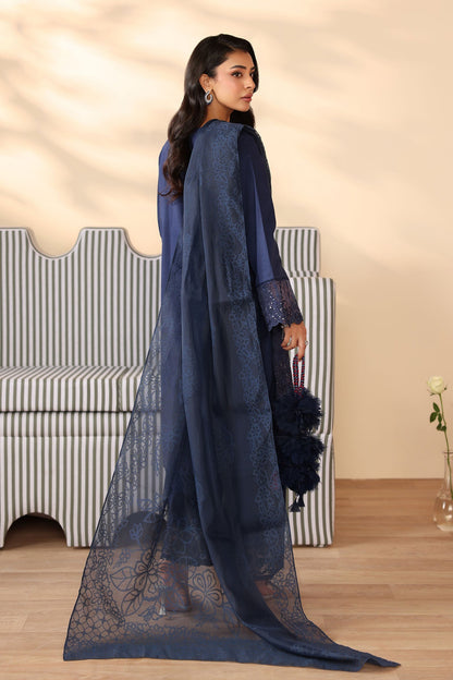 Maria B | Pre Fall Dresses | 3 Piece Embroidered Dobby Suit Navy Blue - Pakistani Designer Dress - by Maria B - Type : Ladies Clothes - 100% Original at Saira Sultan