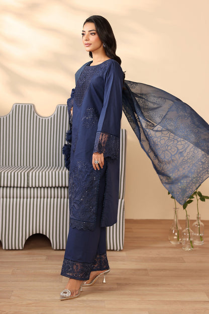 Maria B | Pre Fall Dresses | 3 Piece Embroidered Dobby Suit Navy Blue - Pakistani Designer Dress - by Maria B - Type : Ladies Clothes - 100% Original at Saira Sultan