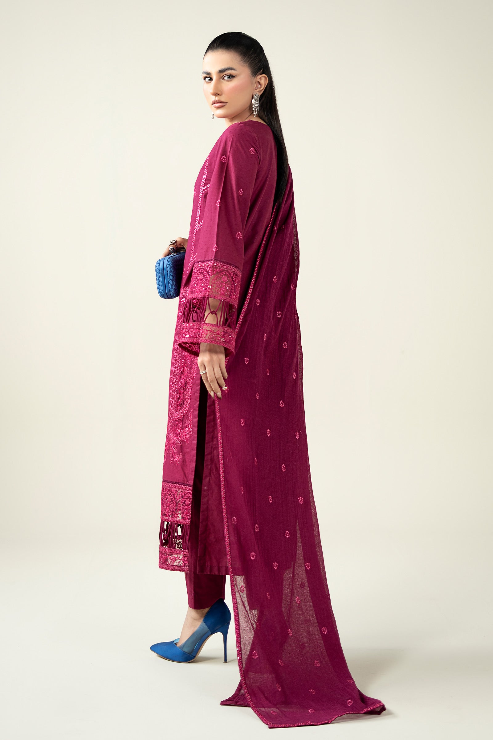 Maria B | Pre Fall Dresses | 3 Piece Embroidered Dobby Suit PP - Pakistani Designer Dress - by Maria B - Type : Ladies Clothes - 100% Original at Saira Sultan