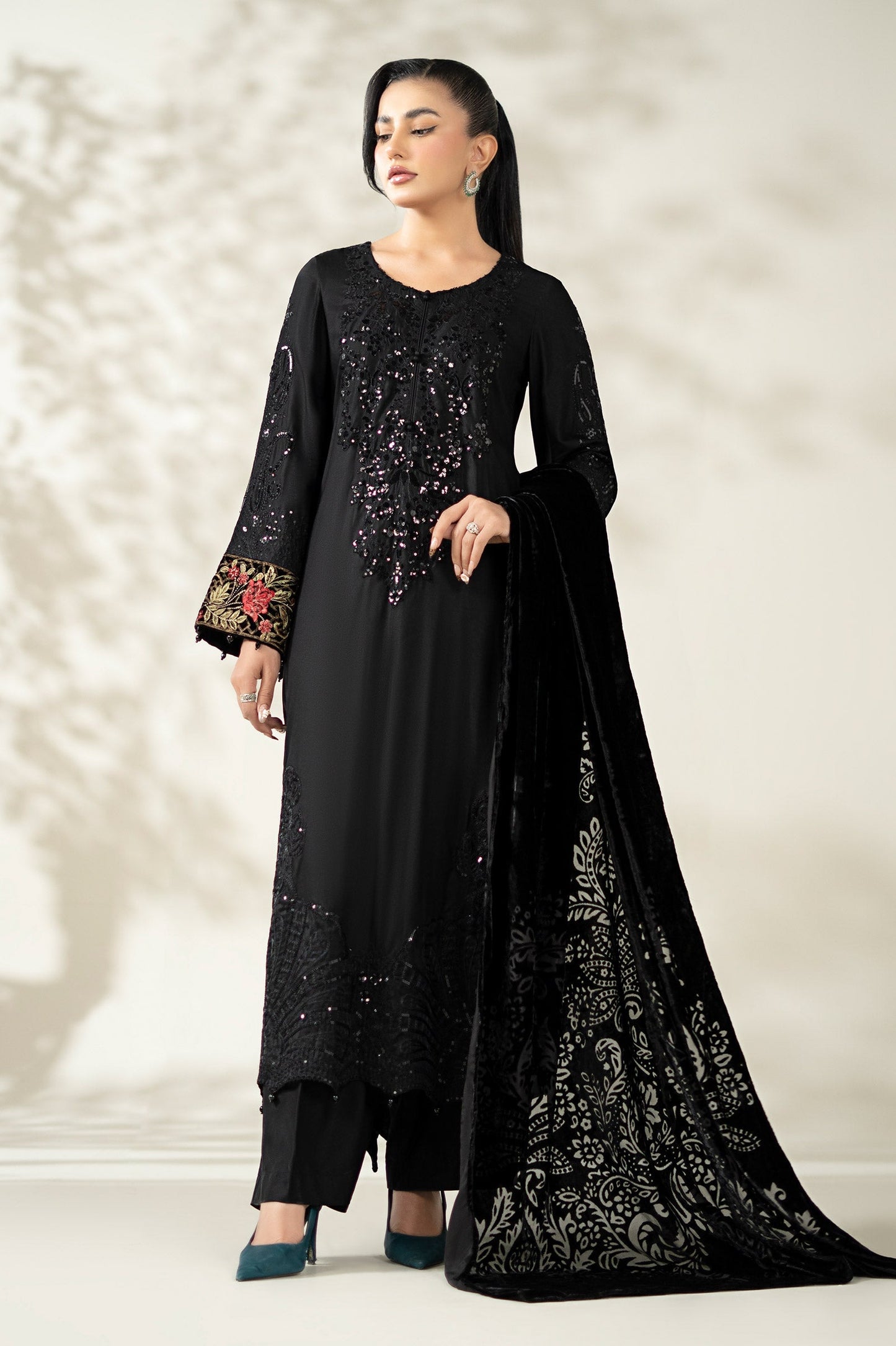 Maria B | Pre Fall Dresses | 3 Piece Embroidered Linen Suit UU - Pakistani Designer Dress - by Maria B - Type : Ladies Clothes - 100% Original at Saira Sultan