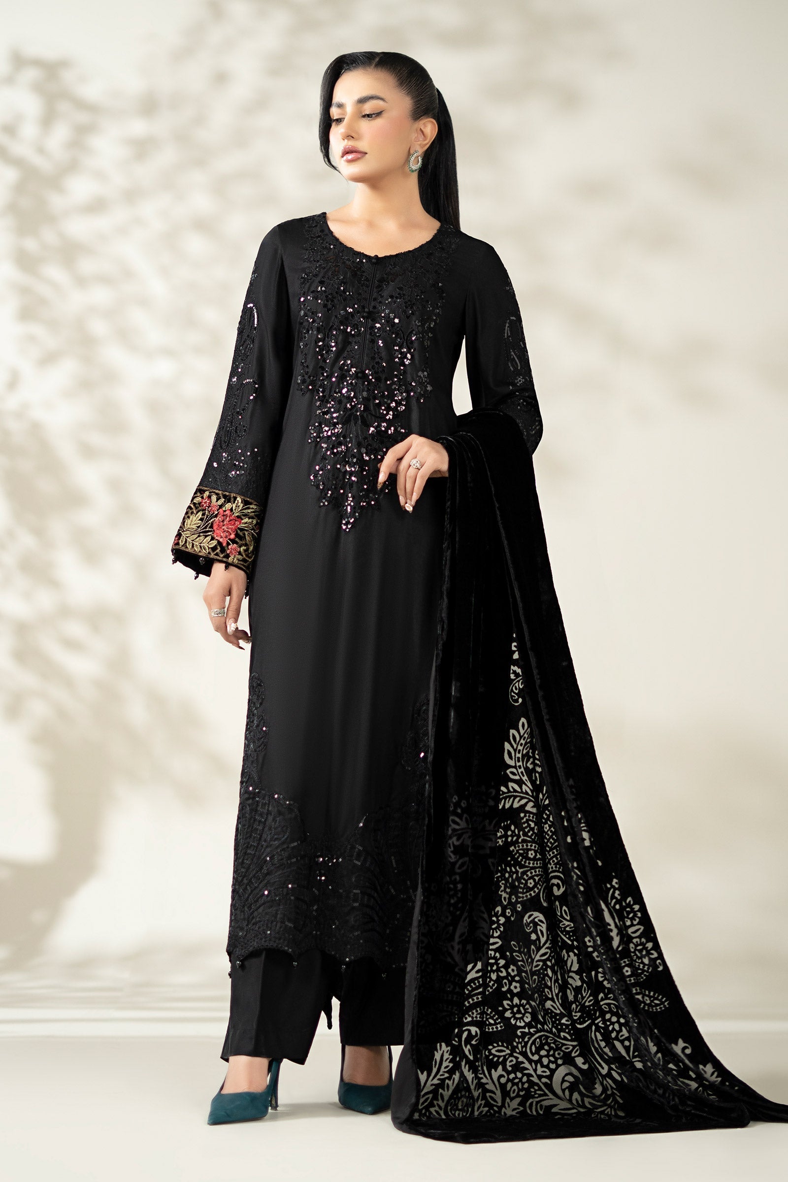 Maria B | Pre Fall Dresses | 3 Piece Embroidered Linen Suit UU - Pakistani Designer Dress - by Maria B - Type : Ladies Clothes - 100% Original at Saira Sultan